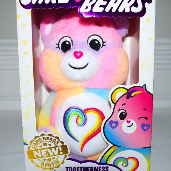 NEW (NIB) 14" Care Bears Rainbow Heart Togetherness Love All Tie Dye Plush Bear - Picture 2 of 10